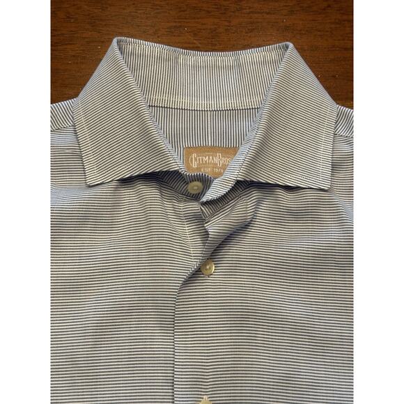 16 / 33 Gitman Bros Tailored Fit Button Up Long Sleeve Dress Shirt Blue Stripe - Picture 1 of 10